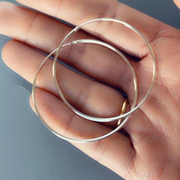 Sterling Silver Endless Thin Hoop Earrings 45mm - Picture 4 of 7